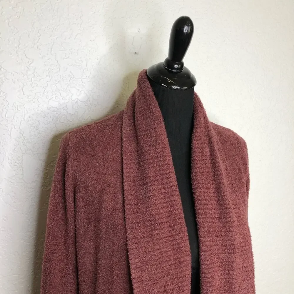 Barefoot Dreams CozyChic Lite maroon rust open front cardigan size Small